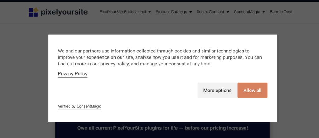 PixelYourSite Promo Code cookie accept